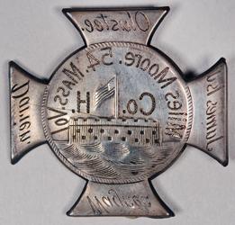 Miles Moore Massachusetts 54th Regiment, Company H badge Silver cross, embossed and engraved