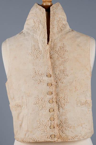 Vest belonging to Frederic Baury Linen, bone buttons